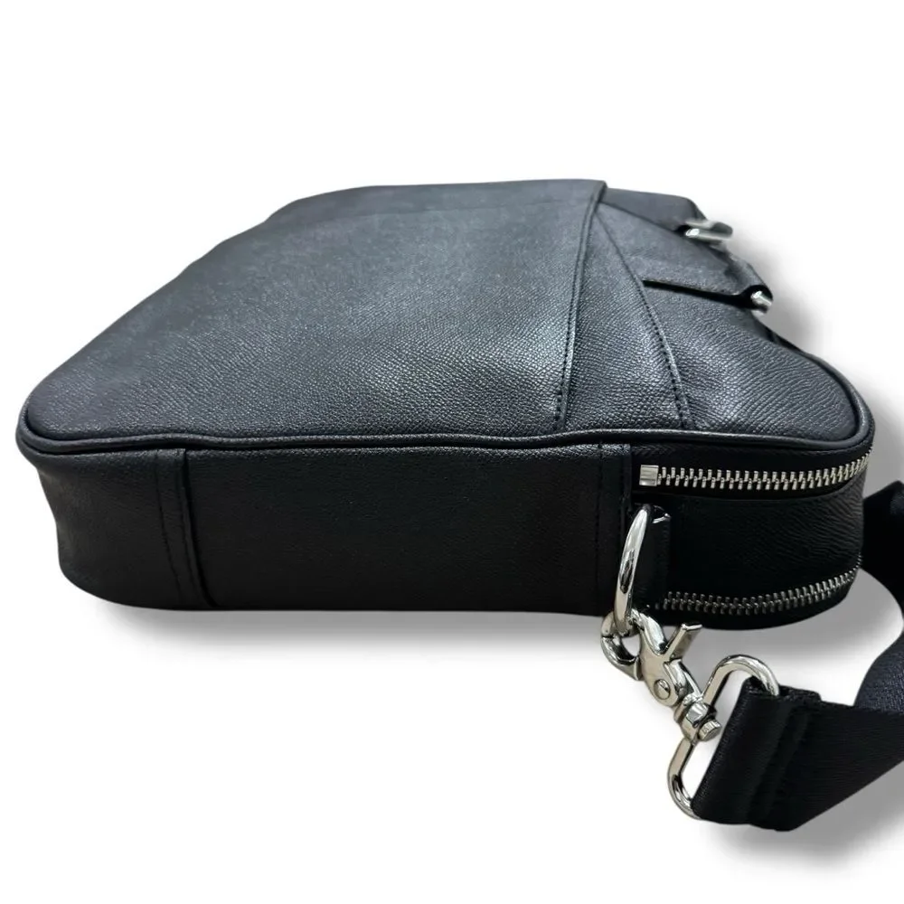 Cole Haan Black Leather Slim Laptop Briefcase Business Travel Ready